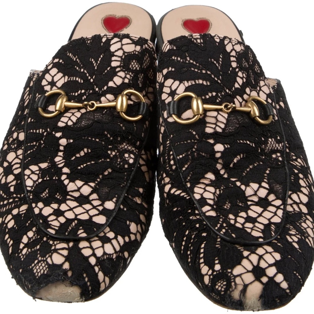 GUCCI HORSEBIT ACCENT LEATHER BLACK LACE MULES Retail $820 39.5 9.5